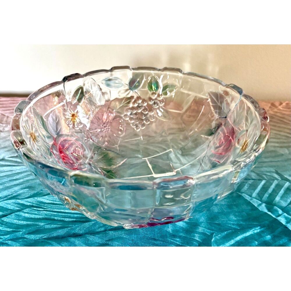 VTG Soga Japan Garden Harvest Glass Basket Weave Fruit Bowl Flower Cottagecore 9